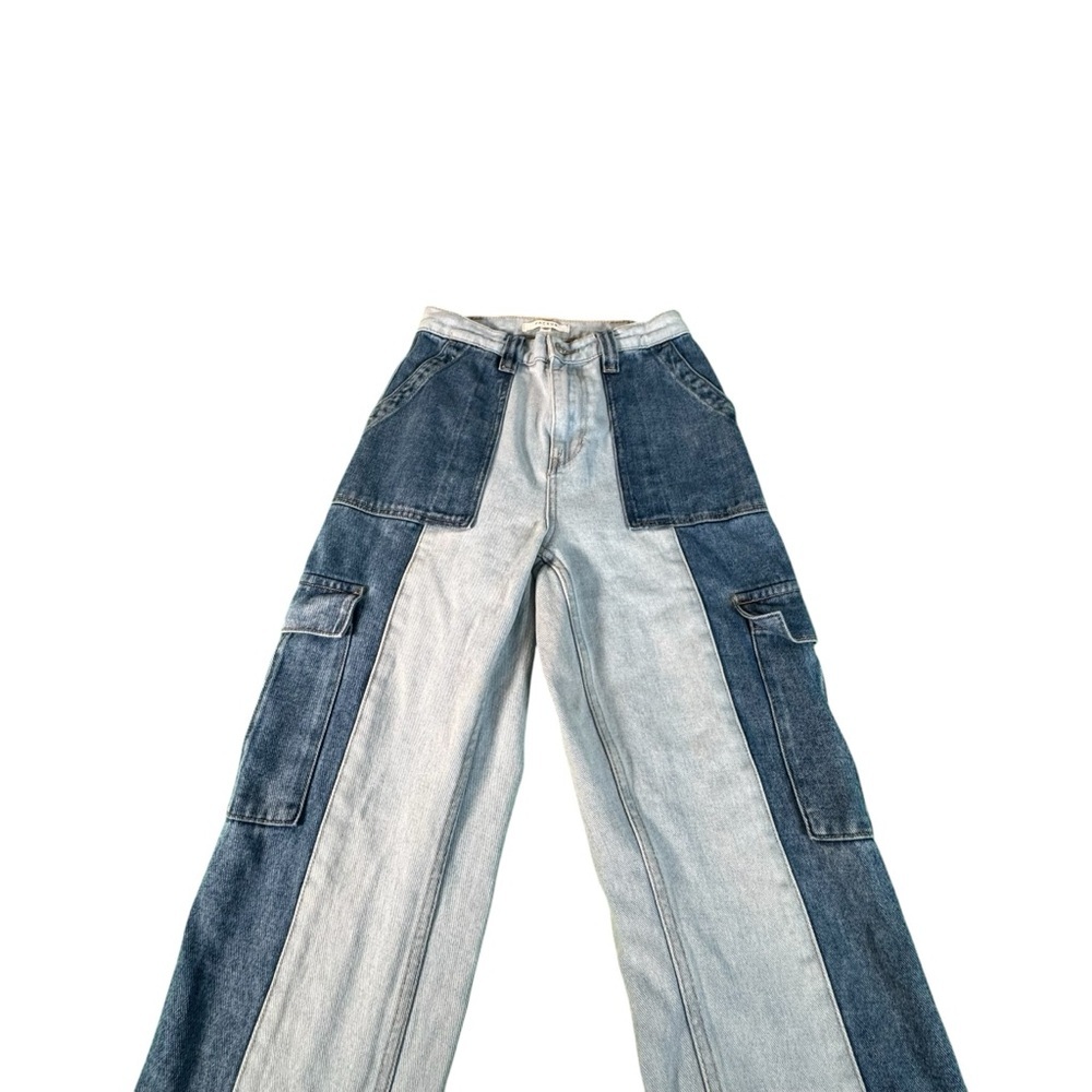 PacSun Cargo Jeans Womens Size 26 Two Tone Denim Wide Leg Y2K Utility Pants - Picture 2 of 11
